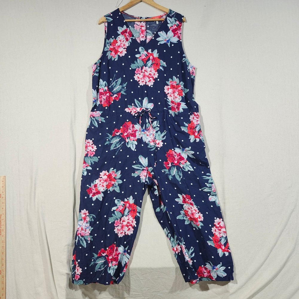 Joules Womens Navy Floral Polka Dot Sleeveless Wide Leg Cropped Jumpsuit US 16